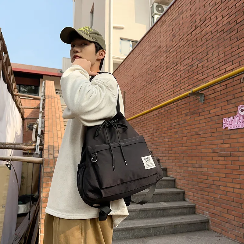 XIANGSU Nylon Backpack Unisex Khaki/Black/White/Gray/Blue-7