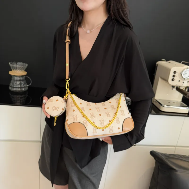 XIANGSU PU Shoulder Bag Women's Ecru/Brown-11