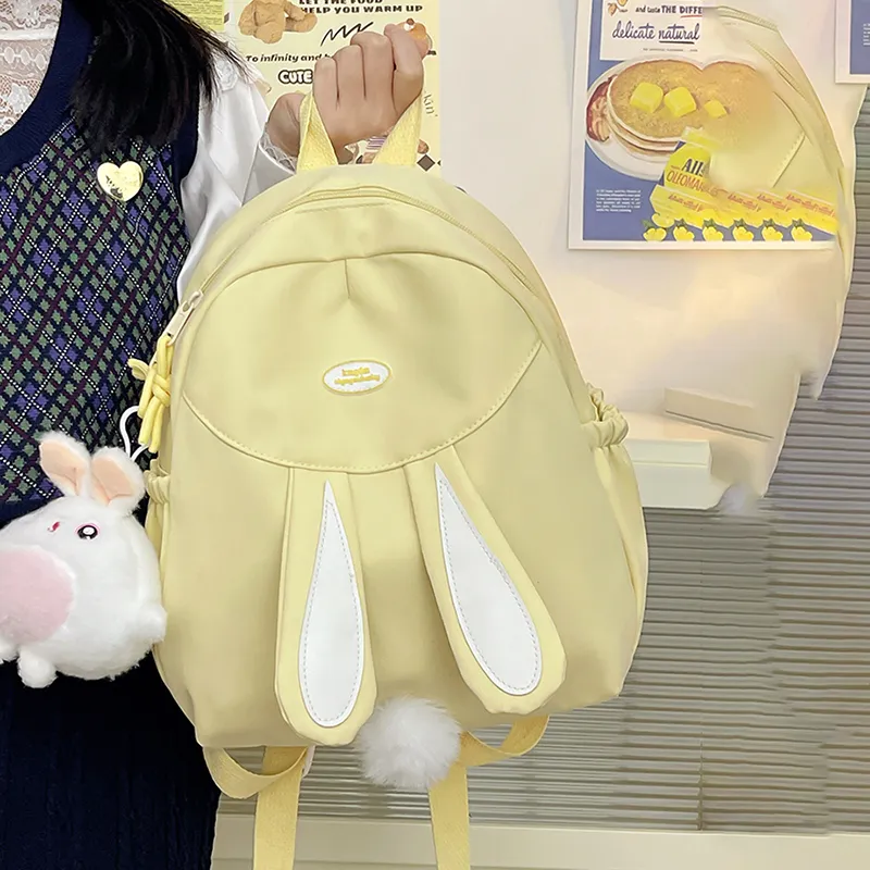XIANGSU Nylon Fabric Backpack Regular Unisex White/Pink/Yellow/Blue/Black-14