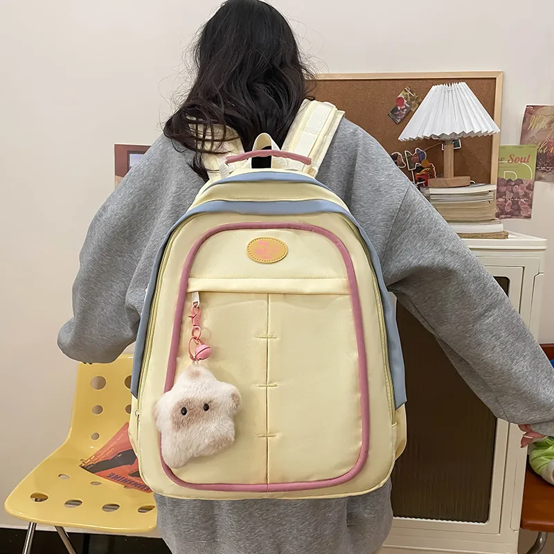 XIANGSU Nylon Backpack Women's Yellow/Pink/White/Black-4