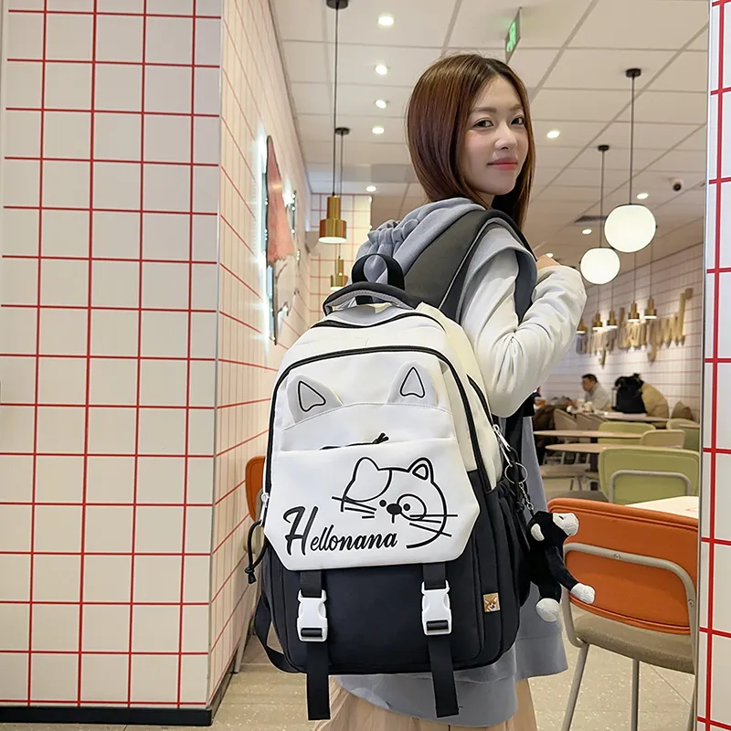 XIANGSU Nylon Backpack Regular Unisex Khaki/Red/Black/Pink/Blue-12