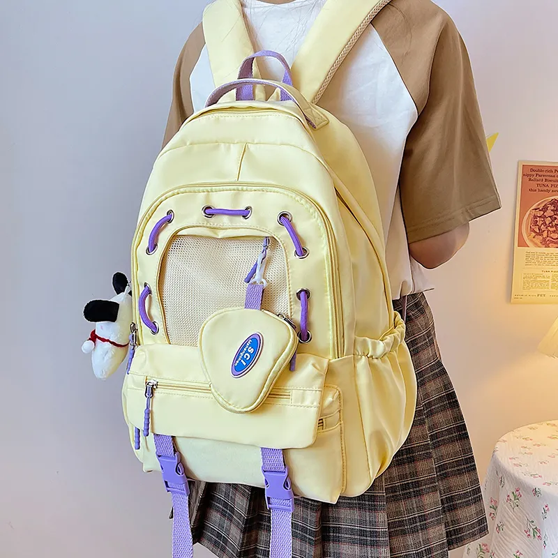 XIANGSU Nylon Backpack Unisex Green/Yellow/Blue/Black/White-19