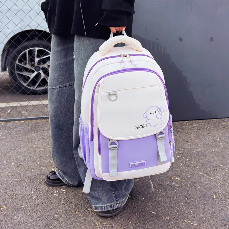 XIANGSU Oxford Backpack Unisex Pink/Brown/Green/Purple/White & Black/Gray & Black-2