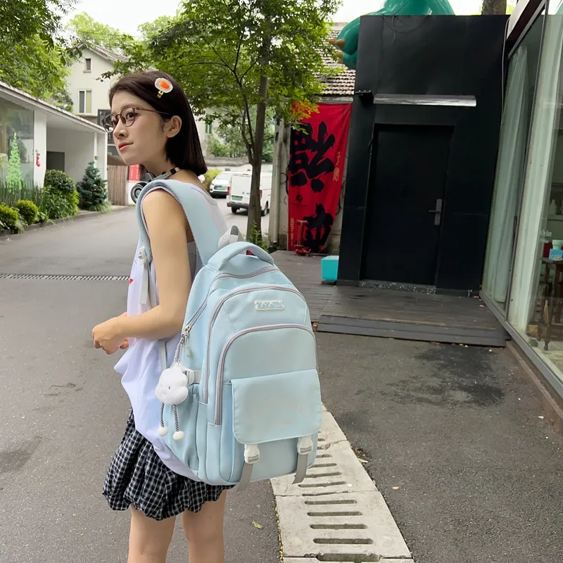 XIANGSU Nylon Backpack Regular Unisex Blue/Yellow/Black/Purple/Brown/Pink-1