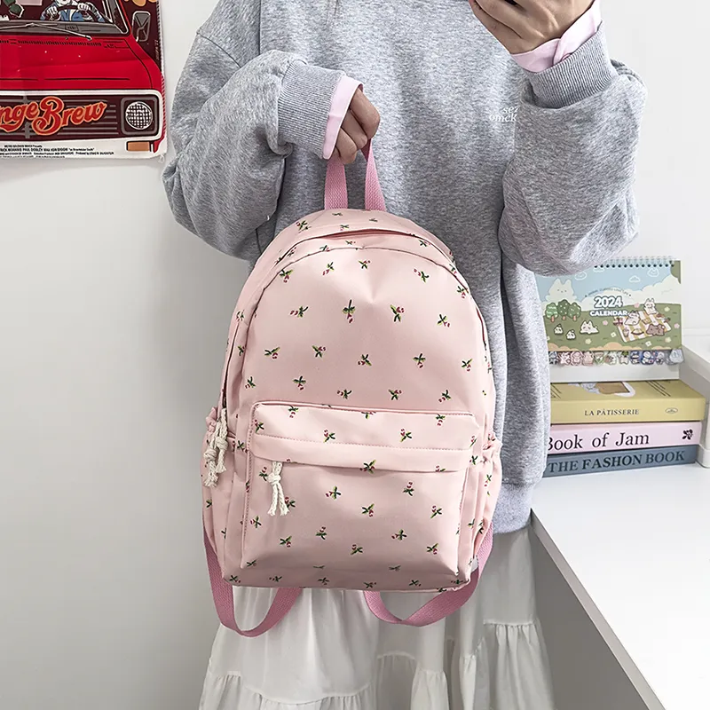 XIANGSU Nylon Backpack Unisex Green/Black/Pink/White-11