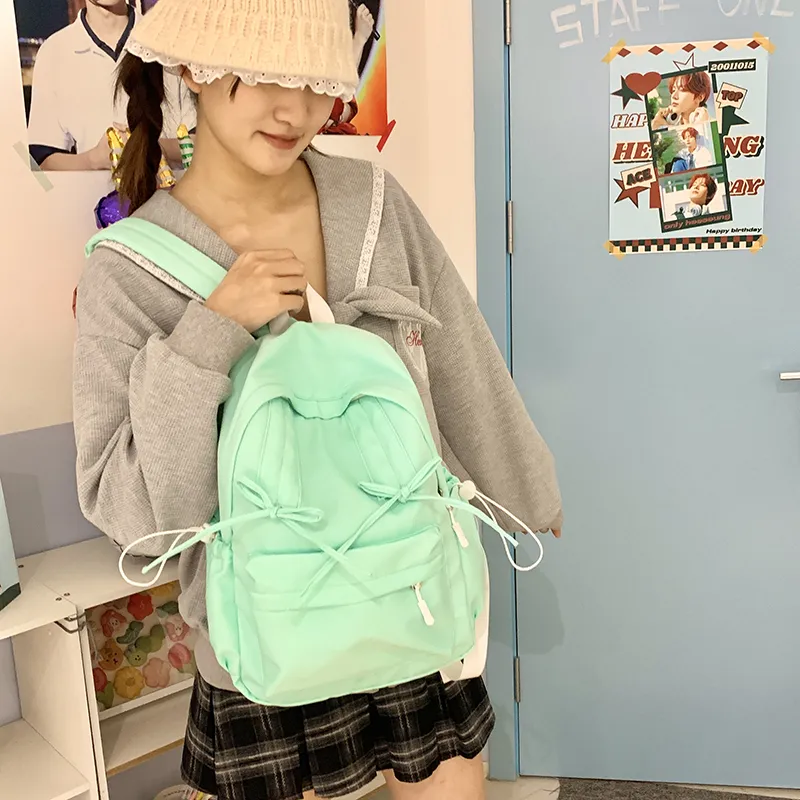 XIANGSU Nylon Fabric Backpack Women's Light Green/Dark Green/Gray/Black-11