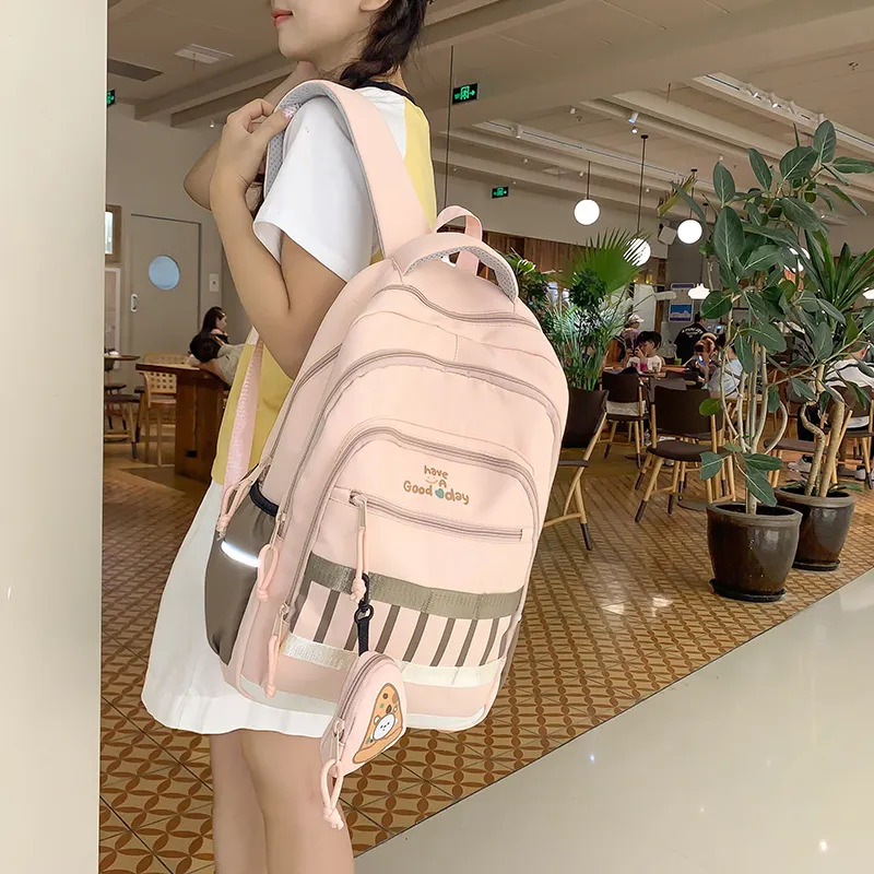 XIANGSU Nylon Backpack Regular Unisex Pink/Black/Gray/White/Brown-21