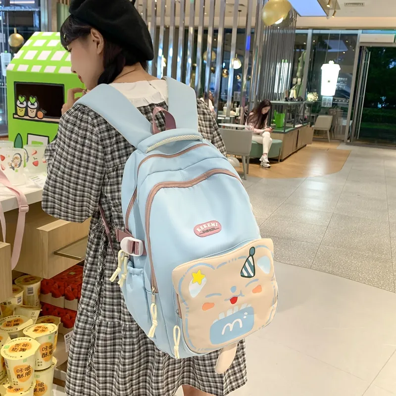 XIANGSU Nylon Backpack Unisex Purple/Blue/Black/Brown/White/Khaki-6