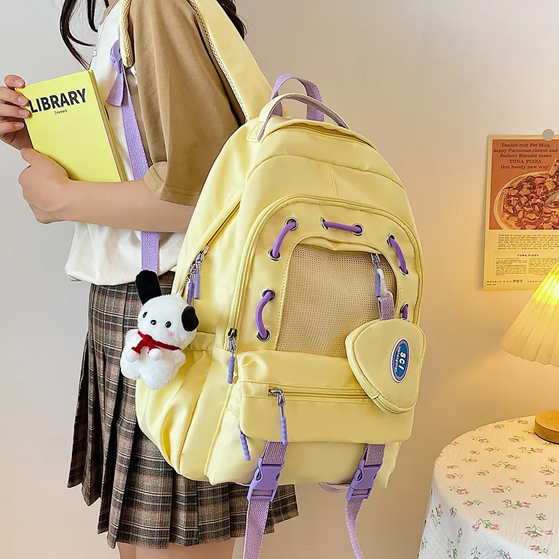 XIANGSU Nylon Backpack Unisex Green/Yellow/Blue/Black/White-6