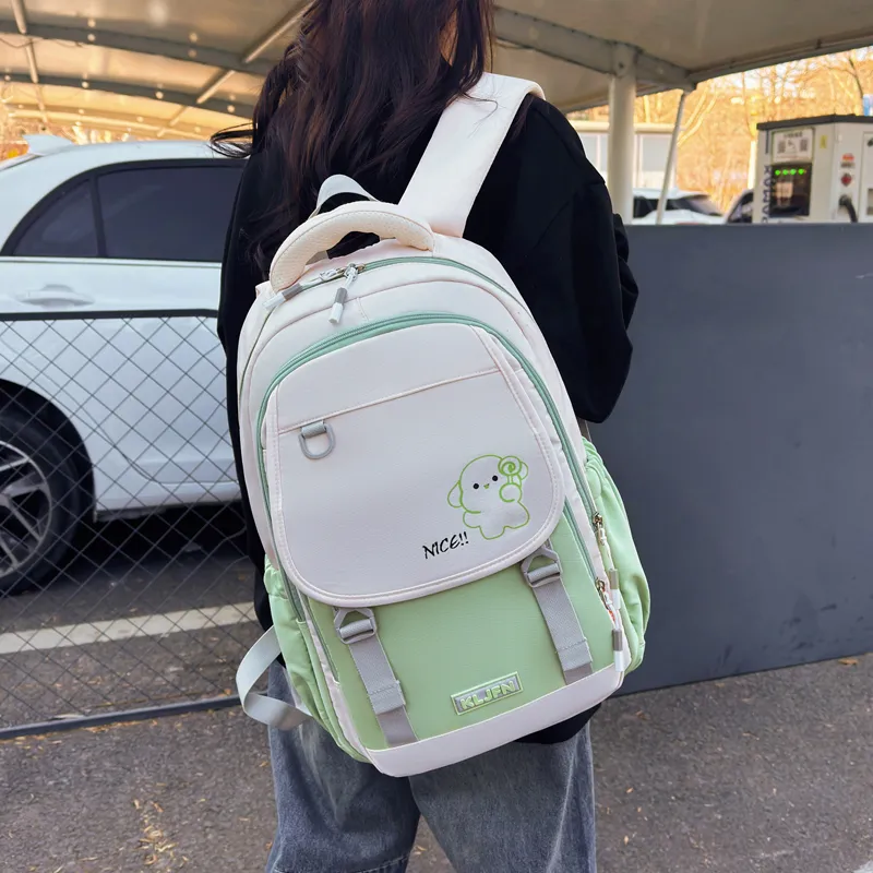 XIANGSU Oxford Backpack Unisex Pink/Brown/Green/Purple/White & Black/Gray & Black-3