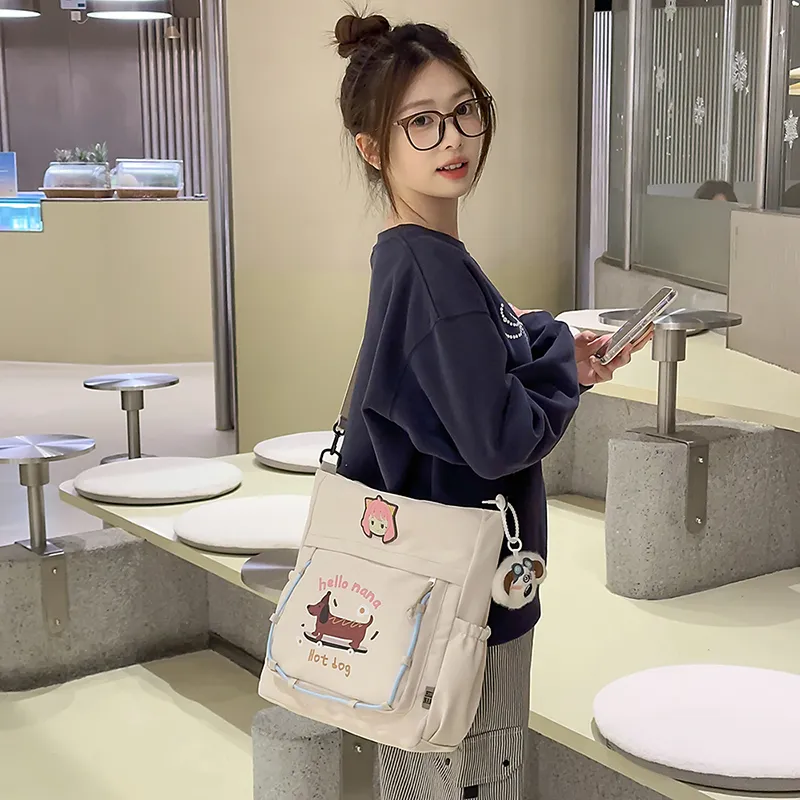 XIANGSU Nylon Tote Bag, Shoulder Bag Unisex Blue/White/Pink/Khaki/Black-8