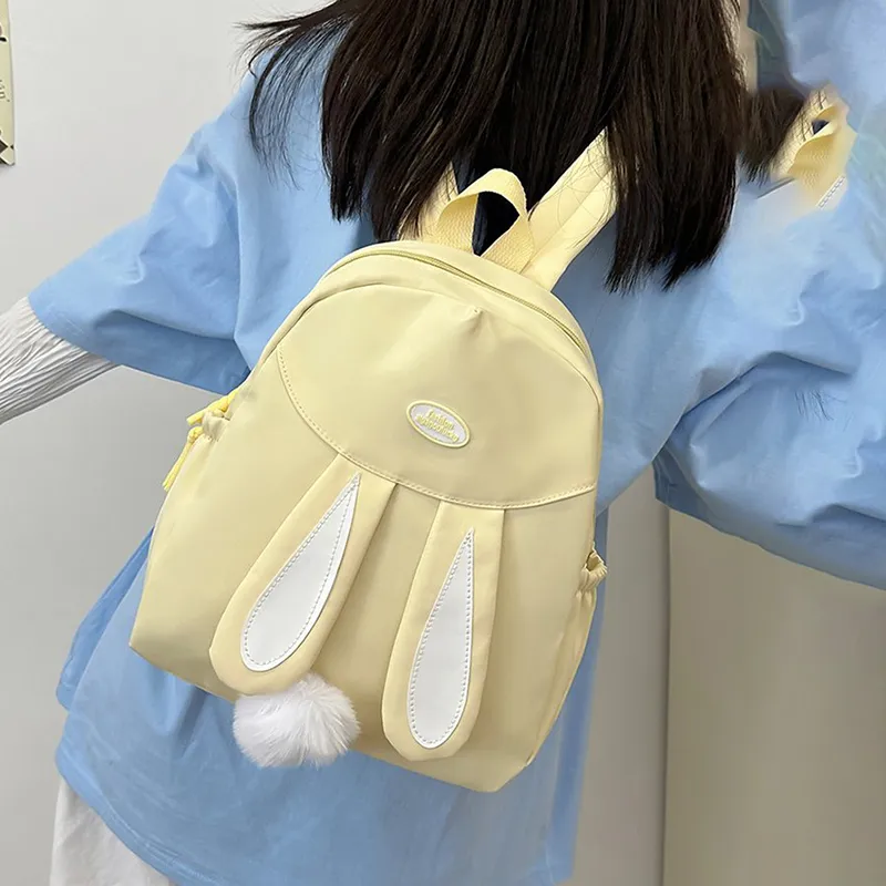 XIANGSU Nylon Fabric Backpack Regular Unisex White/Pink/Yellow/Blue/Black-12