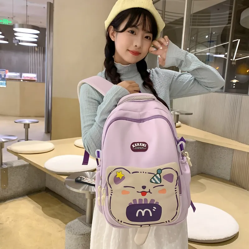 XIANGSU Nylon Backpack Unisex Purple/Blue/Black/Brown/White/Khaki-23