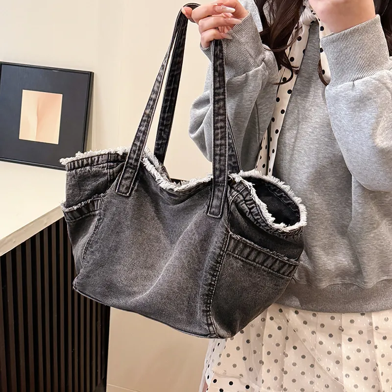 XIANGSU Canvas Bag, Shoulder Bag Women's Light Blue/Dark Blue/Black-17