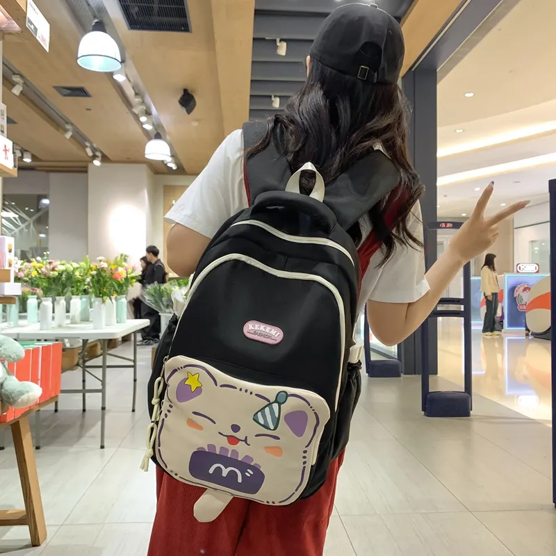 XIANGSU Nylon Backpack Unisex Purple/Blue/Black/Brown/White/Khaki-14