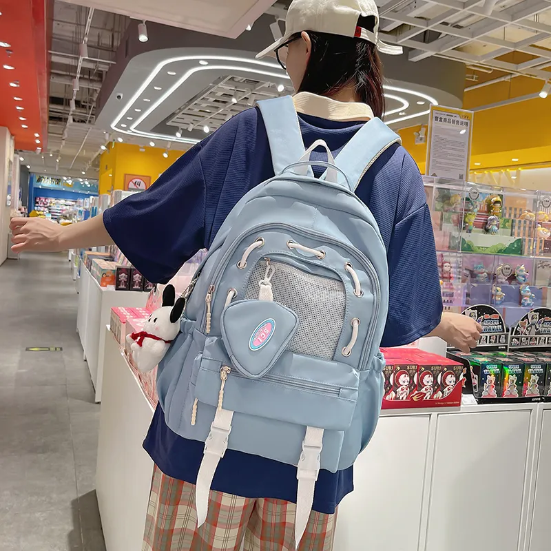 XIANGSU Nylon Backpack Unisex Green/Yellow/Blue/Black/White-13