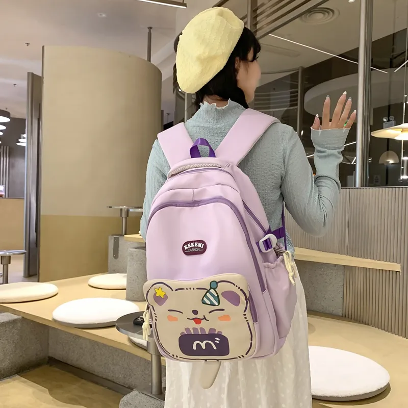 XIANGSU Nylon Backpack Unisex Purple/Blue/Black/Brown/White/Khaki-22