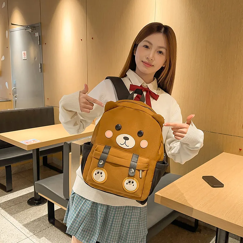 XIANGSU Nylon Backpack Women's Brown/White/Black-6