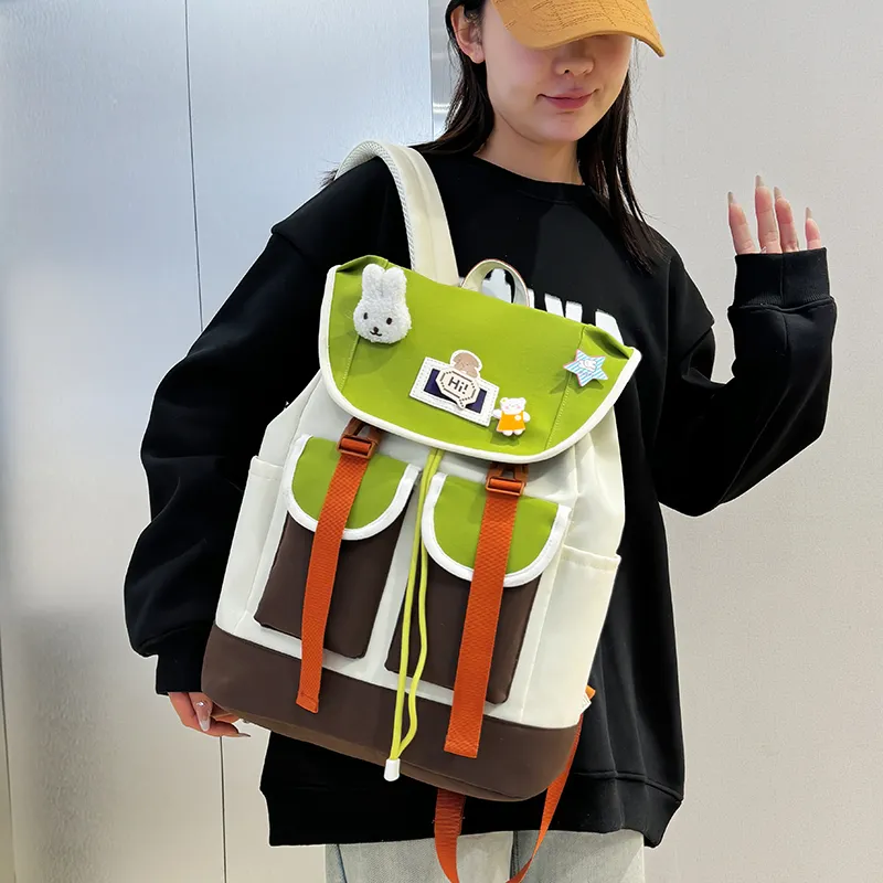 XIANGSU Nylon Backpack Unisex Purple/Green/Black-8