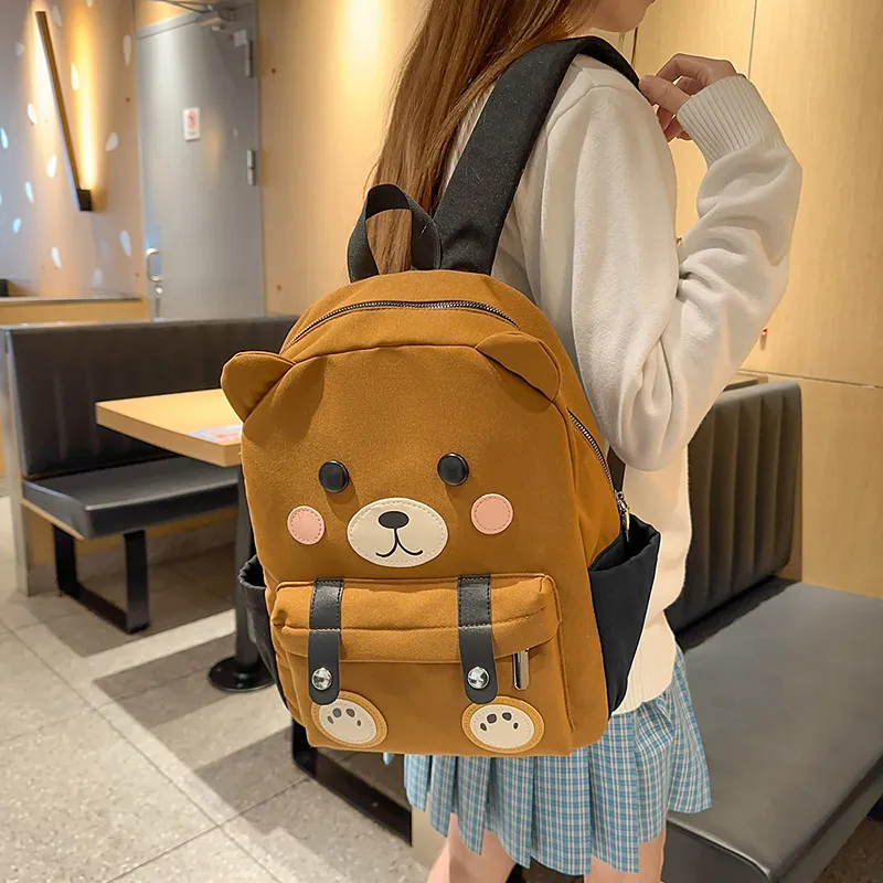 XIANGSU Nylon Backpack Women's Brown/White/Black-4