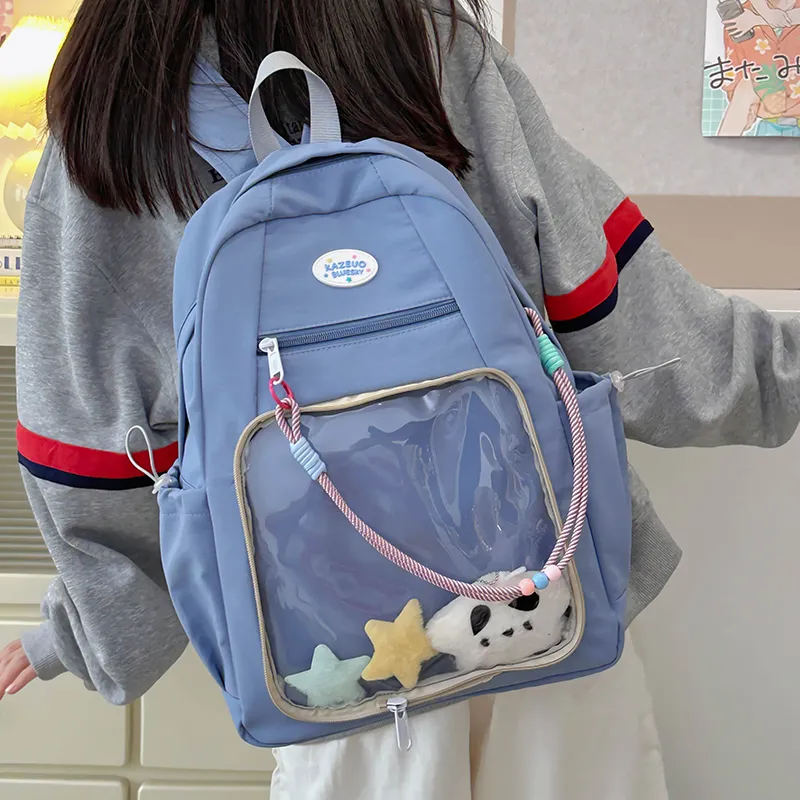 XIANGSU Nylon Backpack Regular Unisex Yellow/Blue/Gray-11
