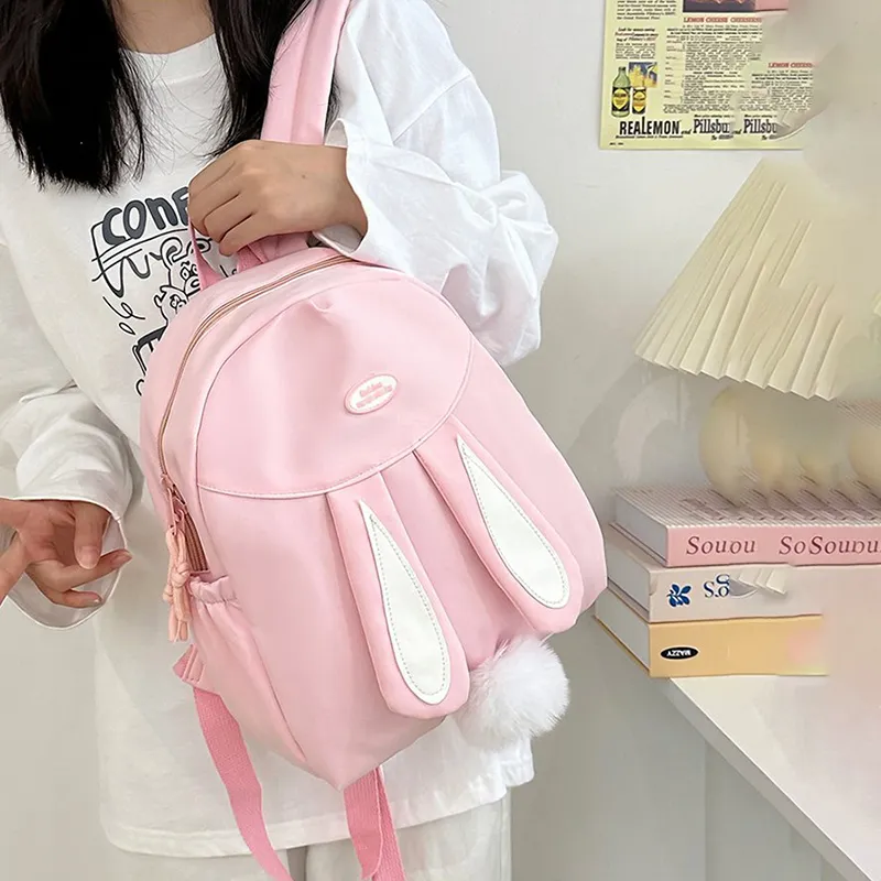 XIANGSU Nylon Fabric Backpack Regular Unisex White/Pink/Yellow/Blue/Black-7
