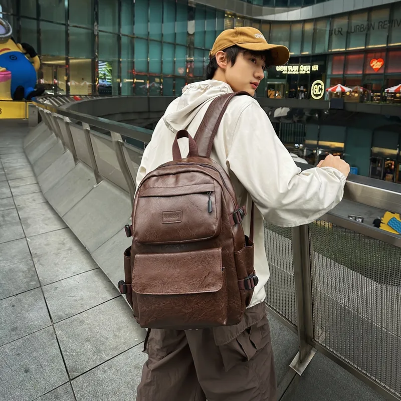 XIANGSU Pu Backpack Men's Black/Brown-12