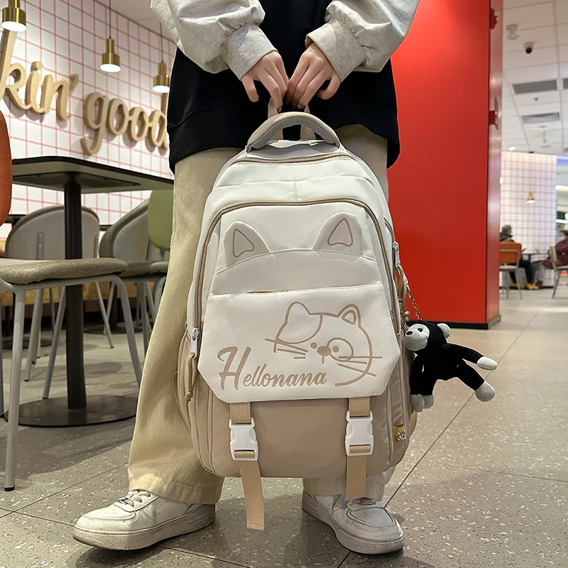 XIANGSU Nylon Backpack Regular Unisex Khaki/Red/Black/Pink/Blue-4