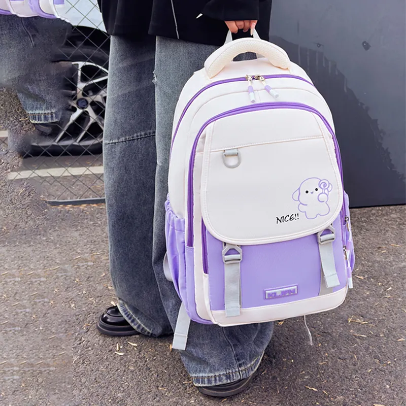 XIANGSU Oxford Backpack Unisex Pink/Brown/Green/Purple/White & Black/Gray & Black-12