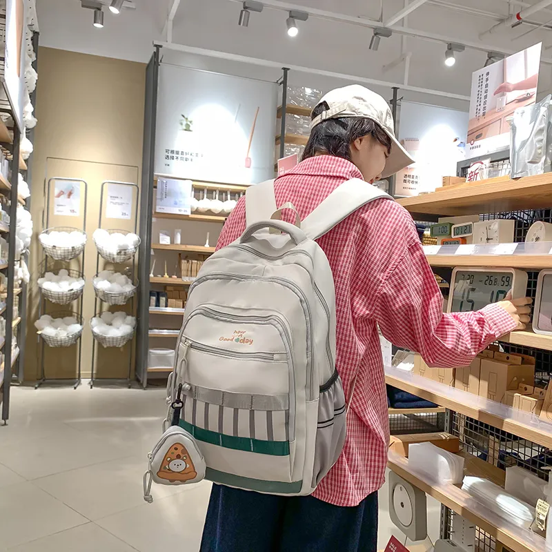 XIANGSU Nylon Backpack Regular Unisex Pink/Black/Gray/White/Brown-12