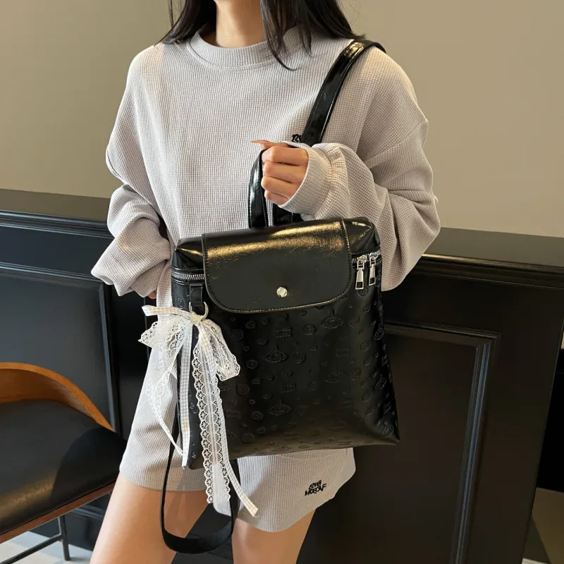 XIANGSU Pu Backpack Unisex White/Black/Pink/Silver-7