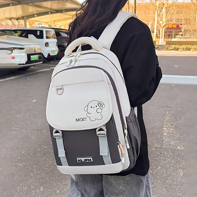 XIANGSU Oxford Backpack Unisex Pink/Brown/Green/Purple/White & Black/Gray & Black-27