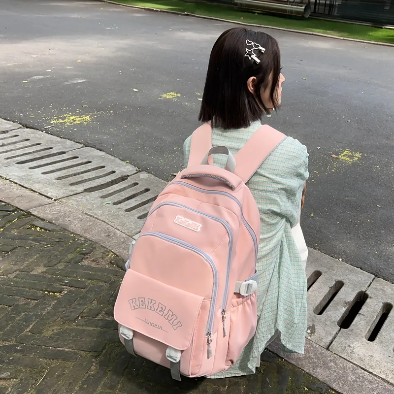 XIANGSU Nylon Backpack Regular Unisex Blue/Yellow/Black/Purple/Brown/Pink-15