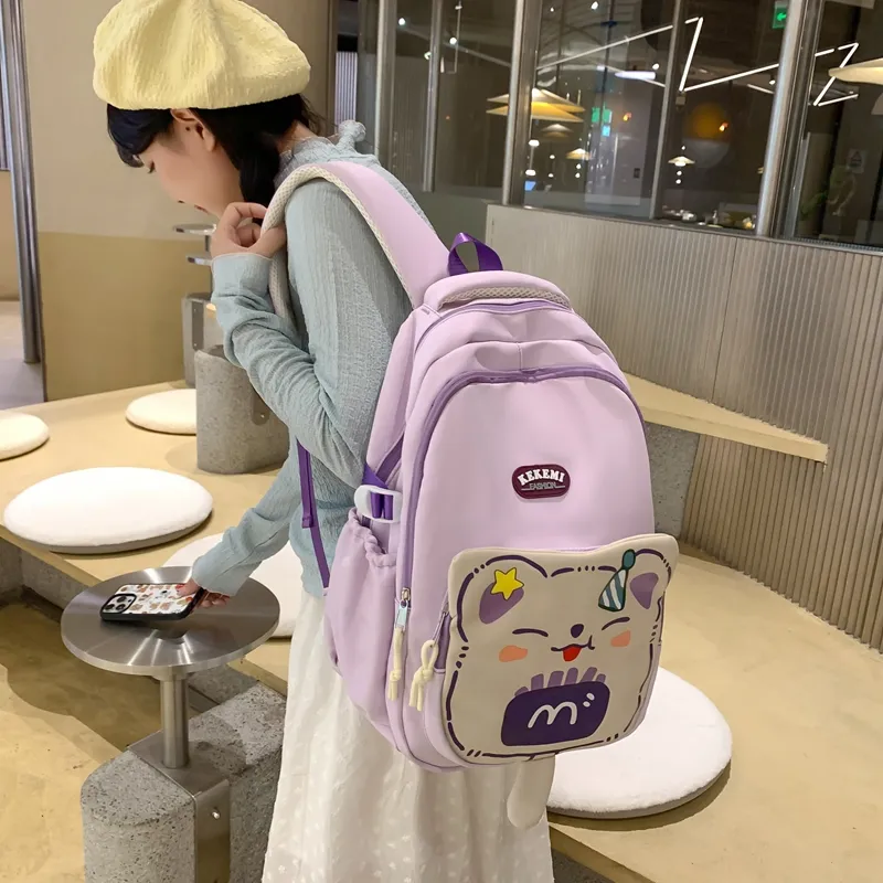 XIANGSU Nylon Backpack Unisex Purple/Blue/Black/Brown/White/Khaki-1