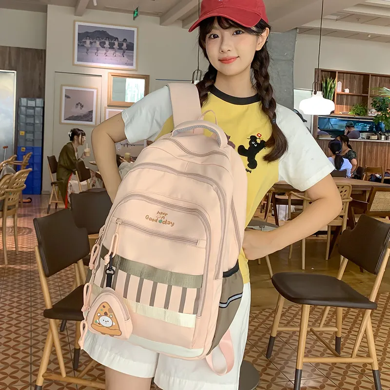 XIANGSU Nylon Backpack Regular Unisex Pink/Black/Gray/White/Brown-2