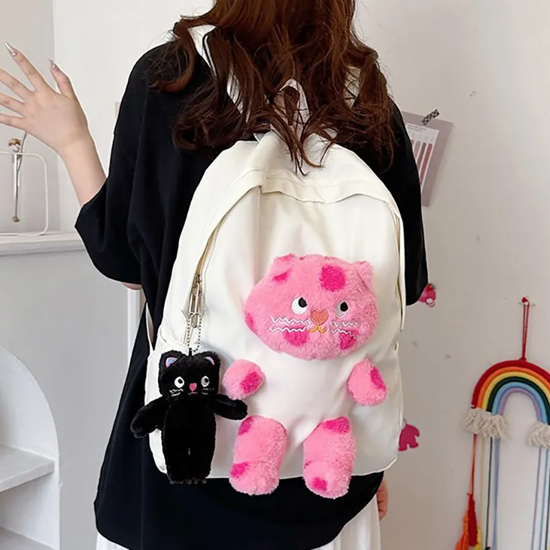 XIANGSU Nylon Backpack Unisex White/Pink/Black/Blue-4