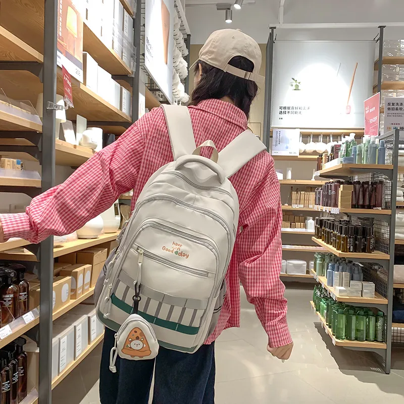 XIANGSU Nylon Backpack Regular Unisex Pink/Black/Gray/White/Brown-11