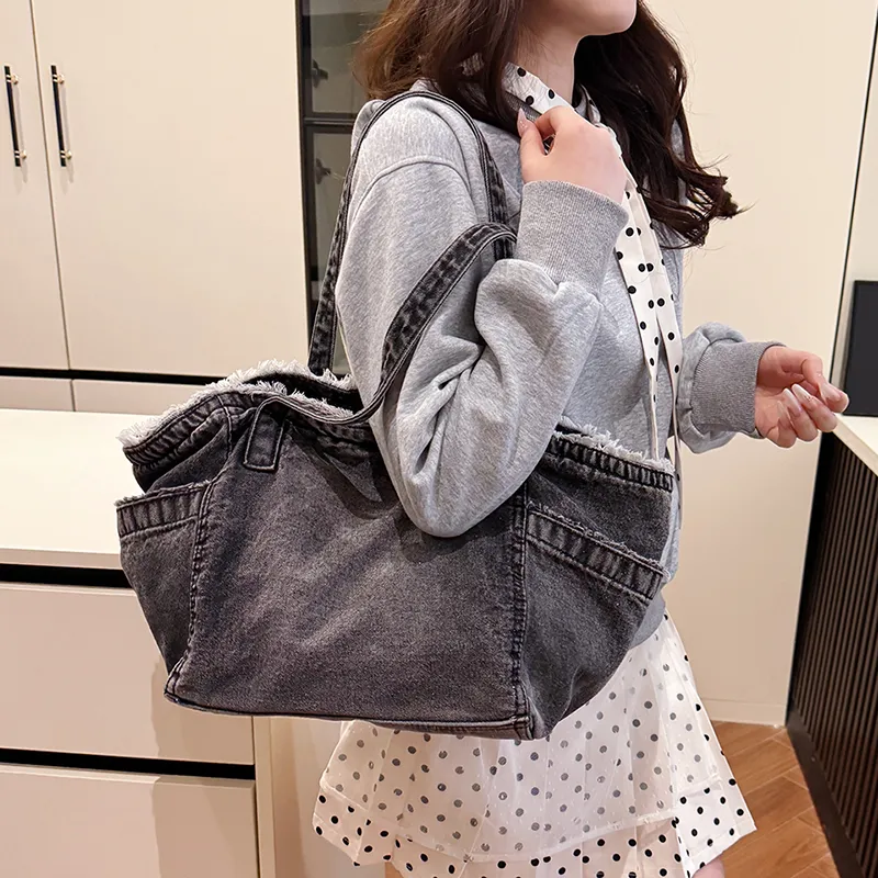 XIANGSU Canvas Bag, Shoulder Bag Women's Light Blue/Dark Blue/Black-14