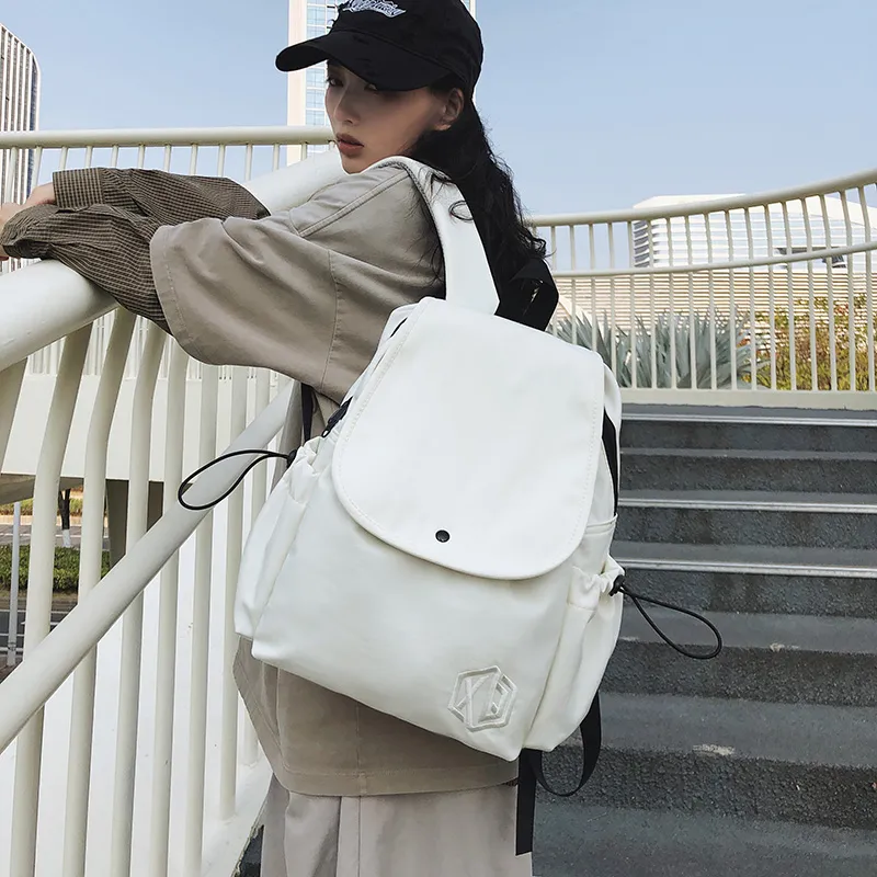 XIANGSU Nylon Backpack Unisex White/Khaki/Black/Gray/Red/Pink-4