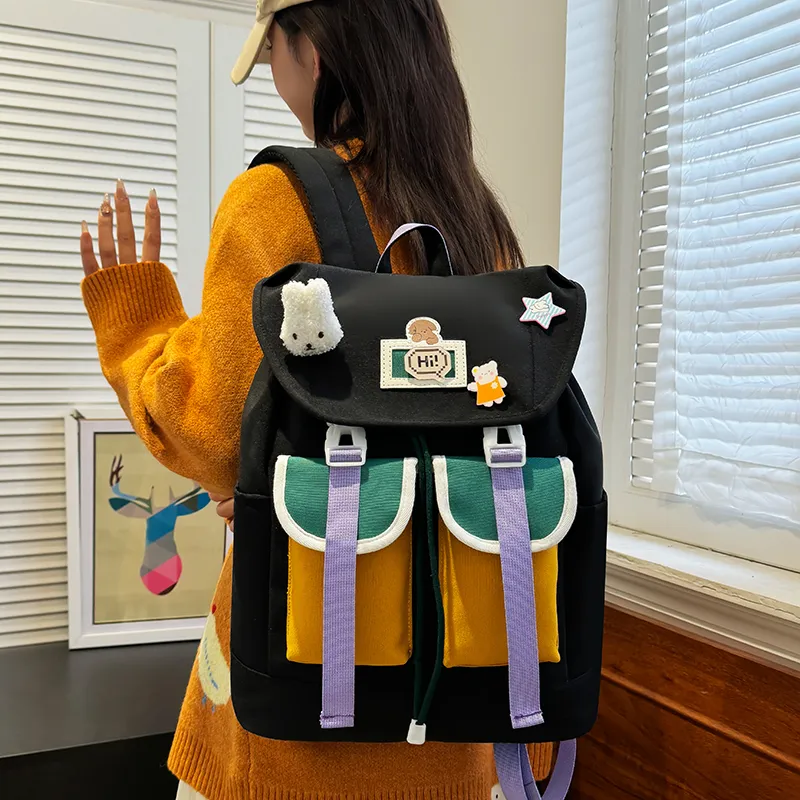 XIANGSU Nylon Backpack Unisex Purple/Green/Black-11