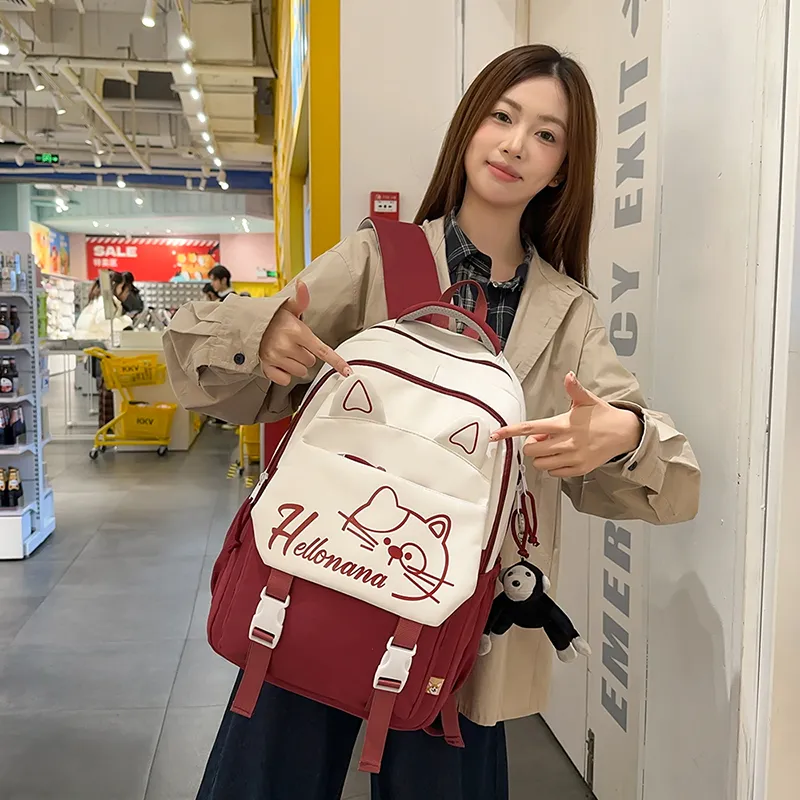 XIANGSU Nylon Backpack Regular Unisex Khaki/Red/Black/Pink/Blue-8