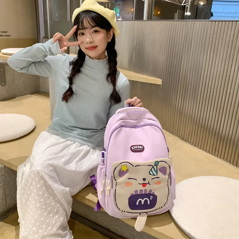XIANGSU Nylon Backpack Unisex Purple/Blue/Black/Brown/White/Khaki-3