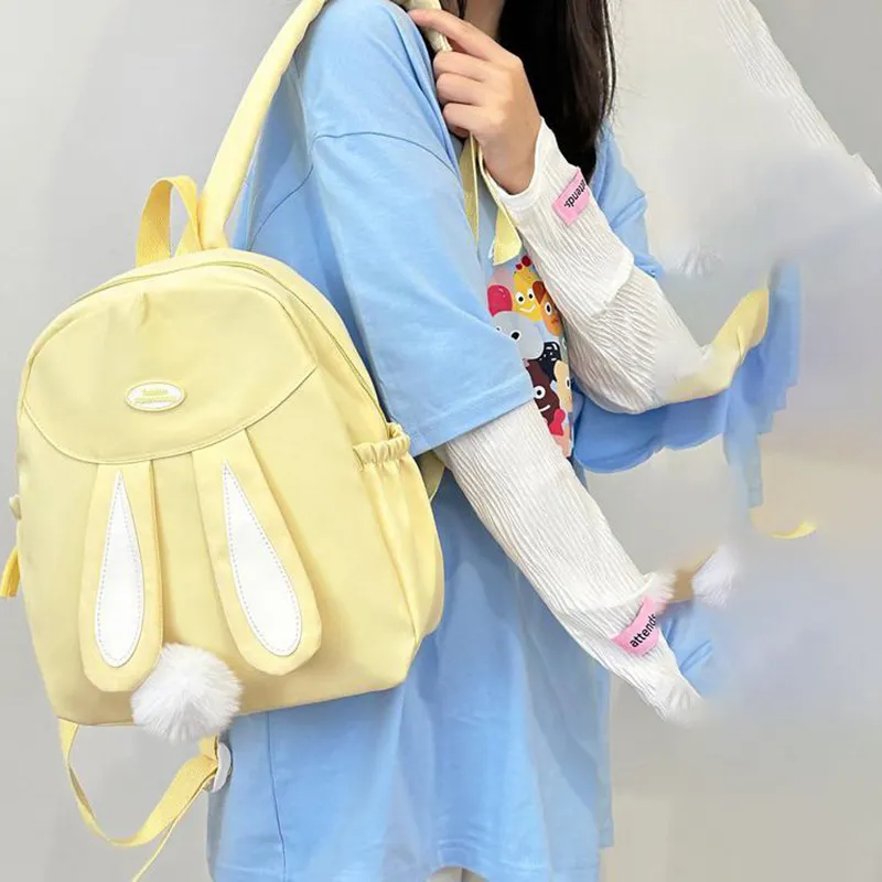 XIANGSU Nylon Fabric Backpack Regular Unisex White/Pink/Yellow/Blue/Black-13