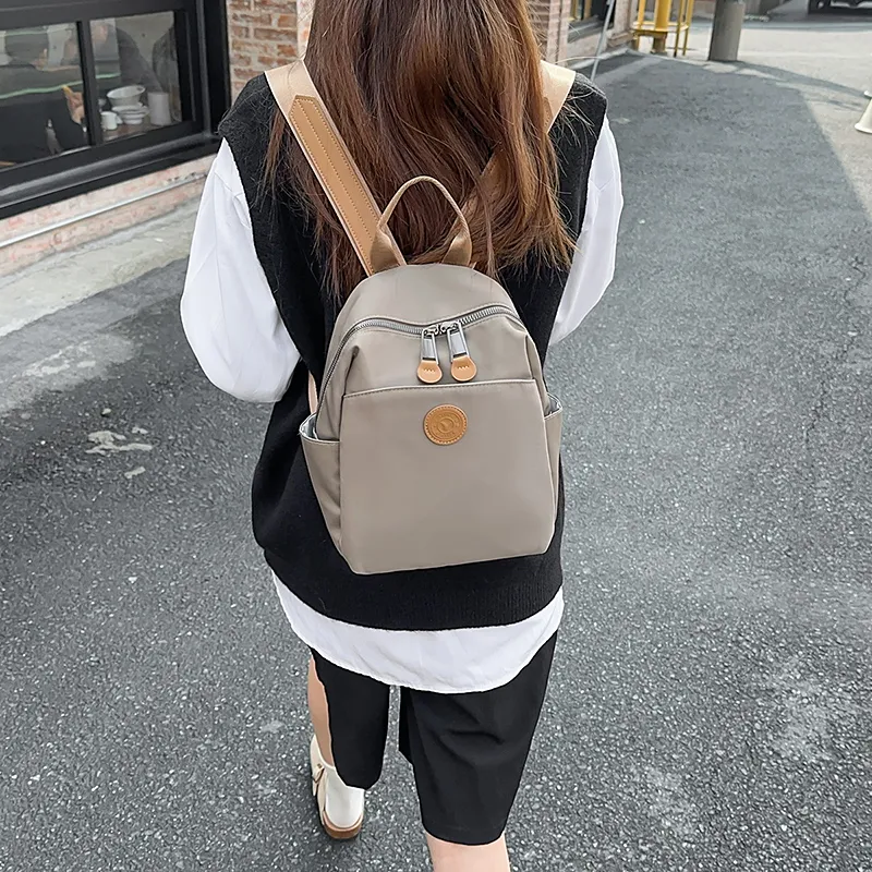 XIANGSU Nylon Backpack Small Size Unisex Coffee/Gray/Black-11
