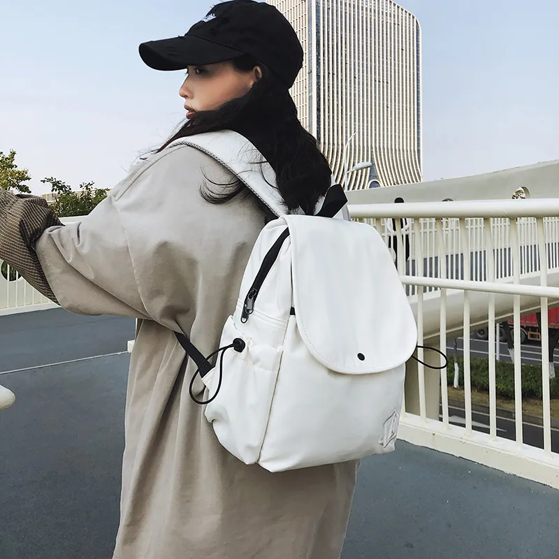 XIANGSU Nylon Backpack Unisex White/Khaki/Black/Gray/Red/Pink-2