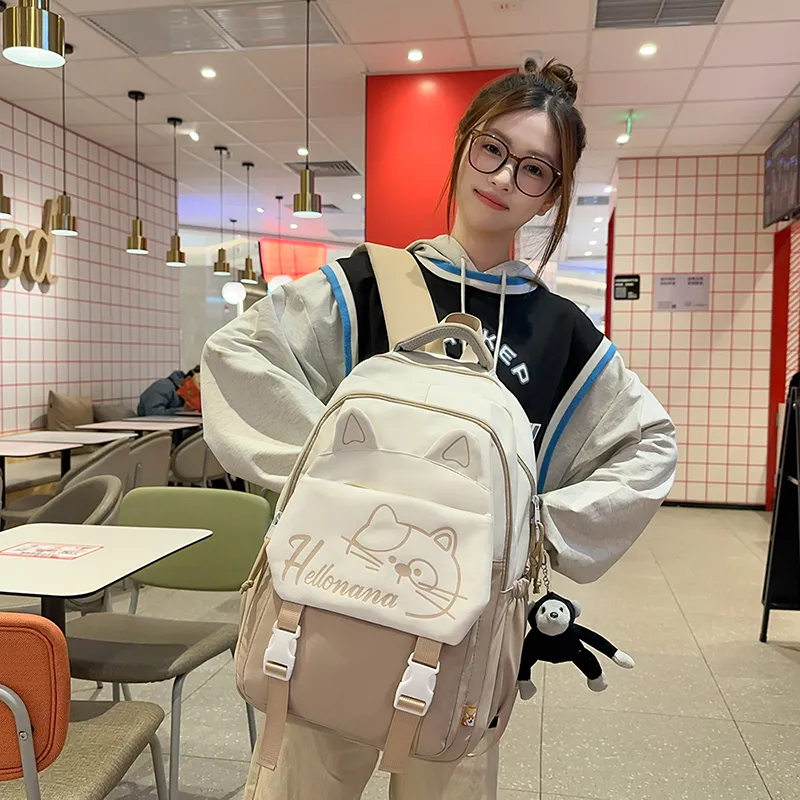 XIANGSU Nylon Backpack Regular Unisex Khaki/Red/Black/Pink/Blue-24