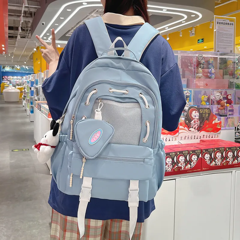 XIANGSU Nylon Backpack Unisex Green/Yellow/Blue/Black/White-12