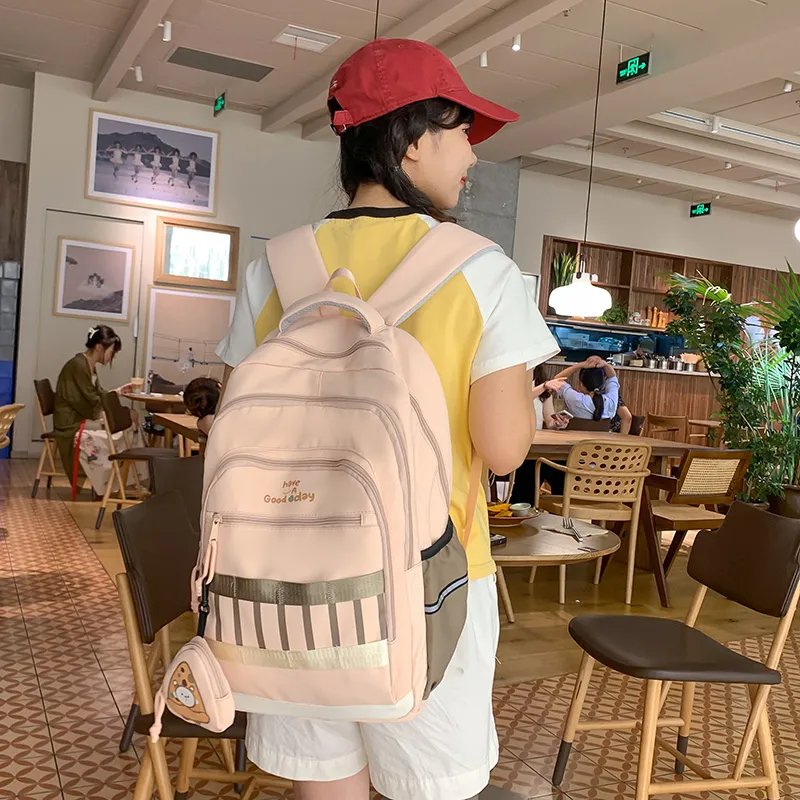 XIANGSU Nylon Backpack Regular Unisex Pink/Black/Gray/White/Brown-22
