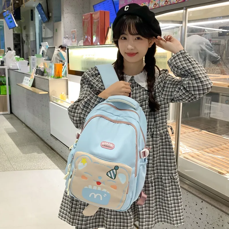XIANGSU Nylon Backpack Unisex Purple/Blue/Black/Brown/White/Khaki-18