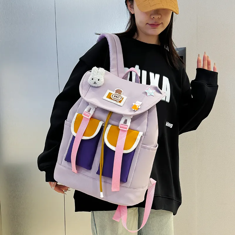 XIANGSU Nylon Backpack Unisex Purple/Green/Black-4